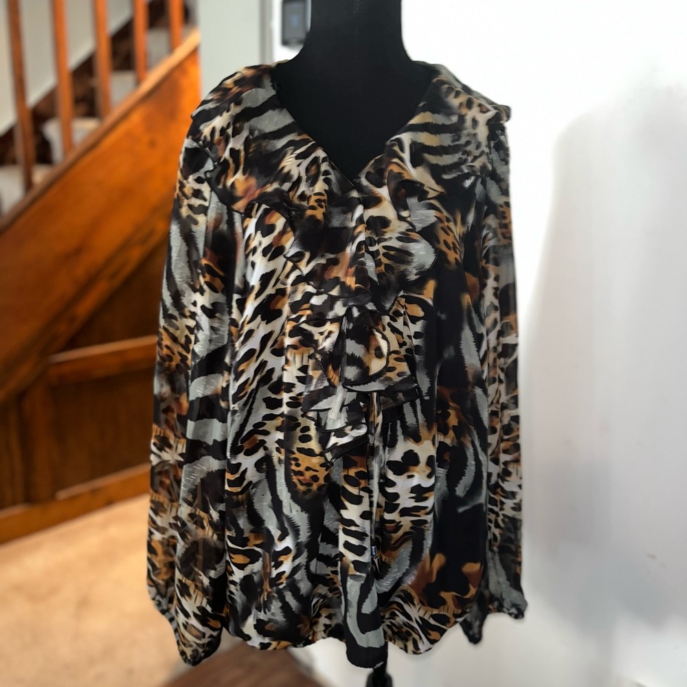 Madison Paige II animal print ruffle blouse- 3X